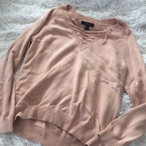 Light pink/peach lace up sweater